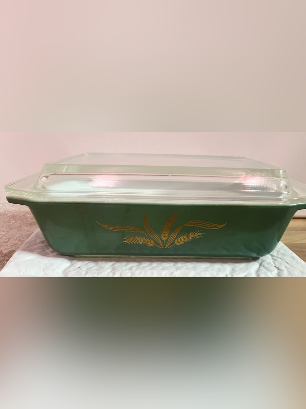 VTG 1960 promotional Pyrex “Green Wheat” 2 qt casserole dish